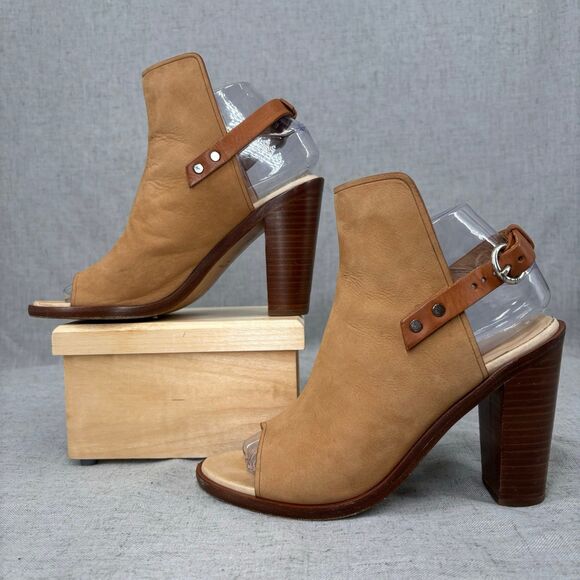 Rag & Bone Wyatt‎ Slingback Heels Camel Tan Nubuck Leather Slip On Womens EU 37 - Picture 3 of 12